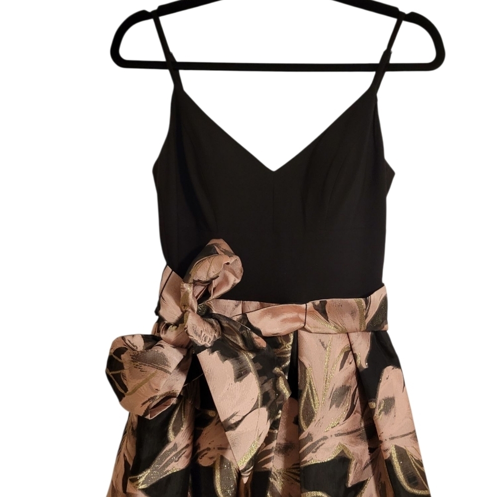 Eliza J Women's Gown Floral Jacquard Giant Bow Vneck Dress Pink Black Size 4 - Picture 5 of 12
